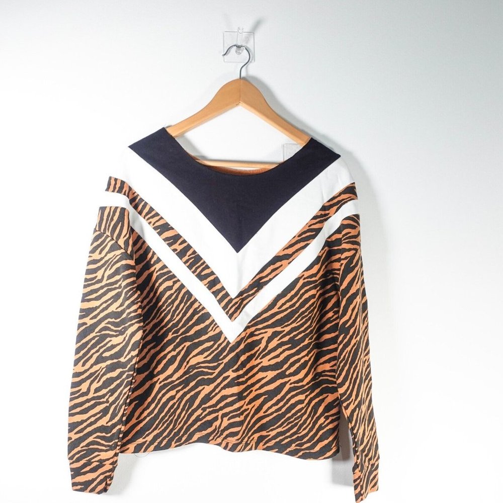 Zebra Sweater Women XL Brown Cotton Animal Knit‎ Pullover Striped Boho Jumper